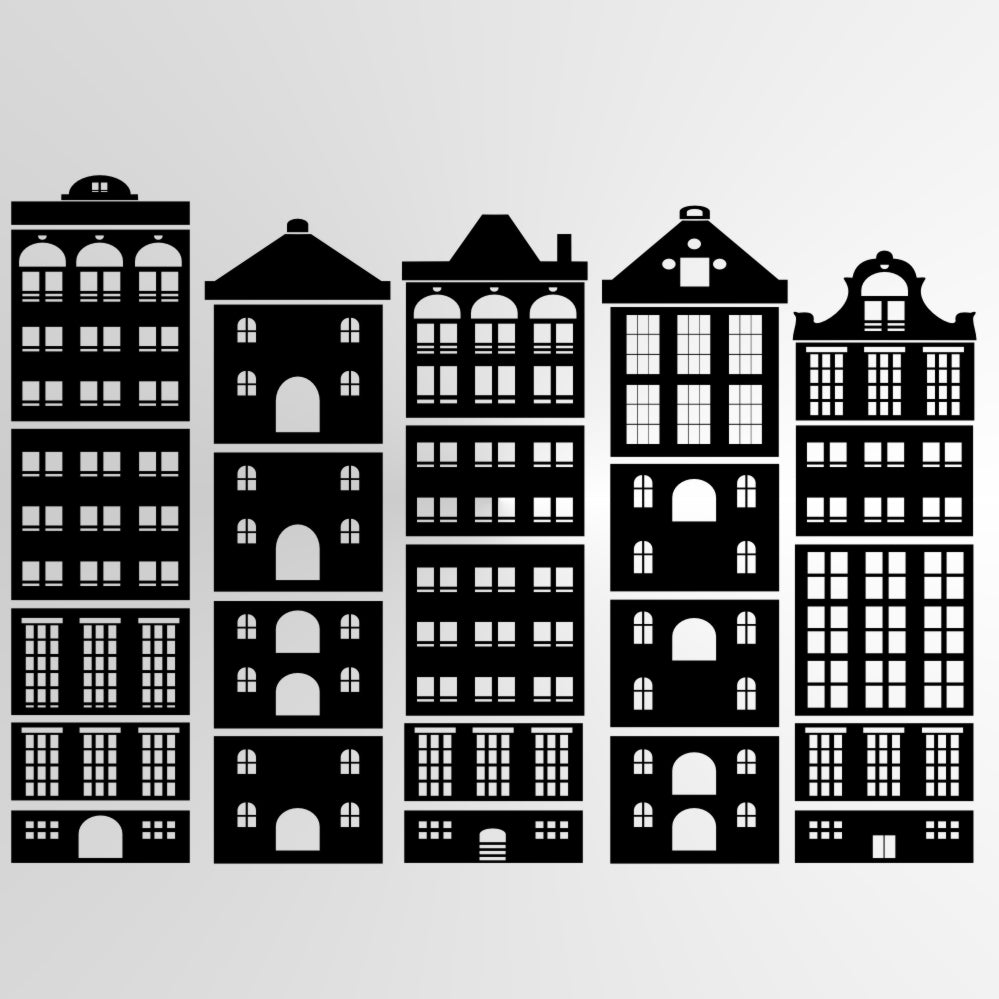 HOUSES CITY BUILDINGS KIDS ROOM Sizes Reusable Stencil Happy Modern Style 'Kids2'
