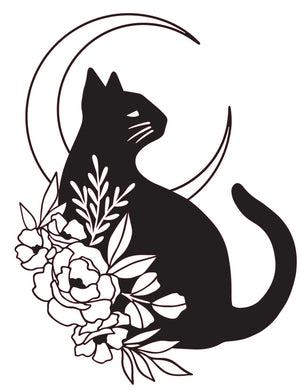 Cat & Flowers Sizes A5 A4 A3 & Larger Reusable Stencil Modern Wall Art Spiritual Esoteric Phases Magical 'MG47'