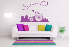 CIRCUS BIKE IN CITY Big & Small Sizes Colour Wall Sticker Modern Travel Style 'Modern1'