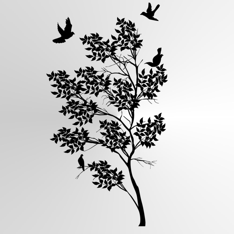 TREE & FLYING PIGEONS Sizes Reusable Stencil Floral Nature Modern Shab ...
