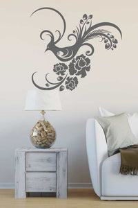 FLORAL PEACOCK & FLOWERS Big & Small Sizes Colour Wall Sticker Shabby Chic Animal 'CH30'