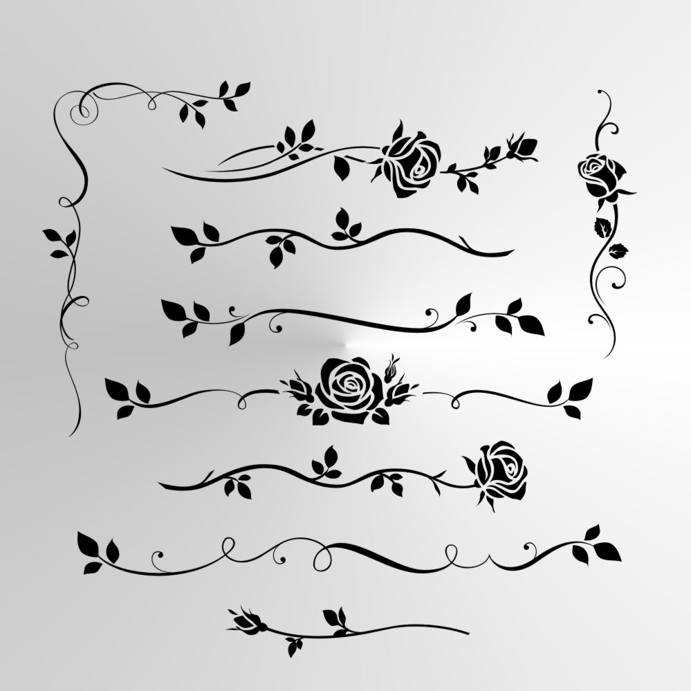 ROSES BORDERS FLORAL ORNAMENTS Big & Small Sizes Colour Wall Sticker Shabby Chic Valentine's 'Rose1'