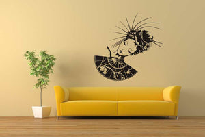 GEISHA WITH A FAN Big & Small Sizes Colour Wall Sticker Modern Oriental Romantic Style 'K4'