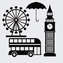 London Set Big Ben London Eye Bus Umbrella United Kingdom Big & Small Sizes Colour Wall Sticker Craft Wall Decor Style Art 'Tourist4'
