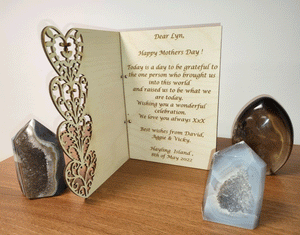 Occasional Wooden Card Invitation Custom Engraved Birthday Mothers Hearts Set K9
