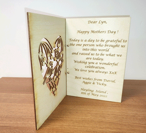 Occasional Wooden Card Invitation Custom Engraved Birthday Mothers Hearts Set K4