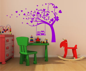 LOVE HEARTS TREE & OWLS KIDS ROOM VALENTINE'S Big & Small Sizes Colour Wall Sticker Shabby Chic 'Kids7'