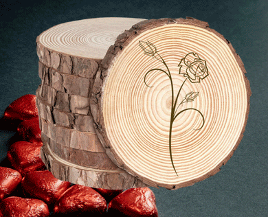 Rustic Wood Coasters Present Engraved Valentine's Birthday Rose Flower Deco3-77