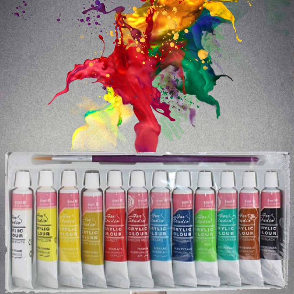 Set of 12 Colours 6ML Professional Acrylic Paints  - Brightly Coloured Art Supplies