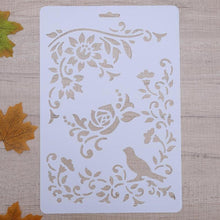 Set of Birds and Flowers Border Size A4 Reusable Stencil Shabby Chic Decor / Deco6