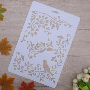 Set of Birds and Flowers Border Size A4 Reusable Stencil Shabby Chic Decor / Deco6