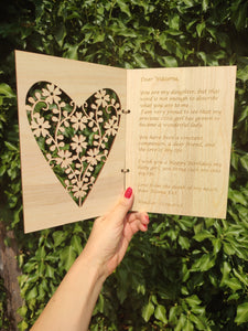 Occasional Wooden Card Invitation Custom Engraved Birthday Mothers Hearts Set K7