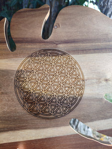 Flower Of Life Chopping Cutting Board Laser Engraved Personalised Snacks Cheese Board Acacia Wooden Wedding Christmas Gift