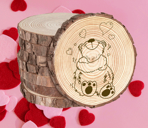Rustic Wood Coasters Present Gift Engraved Valentine's Birthday Love Bear Smile Ki158