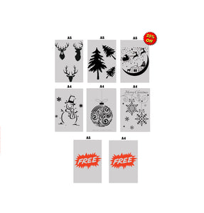 Christmas Stencils Set Medium 3 x A5 + 3 x A4 + 1xA5 & 1xA4 FREE Reusable Mylar 25% OFF 'X2A'