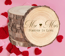 Rustic Wood Coasters Present Gift Engraved Valentine's Wedding Mr Mrs Love N93