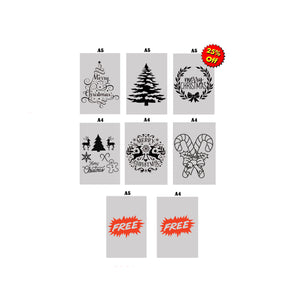 Merry Christmas Stencils Santa Claus Tree Baubles Candy Cane Set Medium 3 x A5 + 3 x A4 + 1xA5 & 1xA4 FREE Reusable Mylar 25% OFF 'NEWM22'