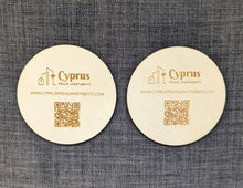 ROUND Coaster QR Code for company website Logo Personalised Occasional Plywood Custom Engraved