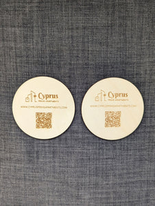 ROUND Coaster QR Code for company website Logo Personalised Occasional Plywood Custom Engraved