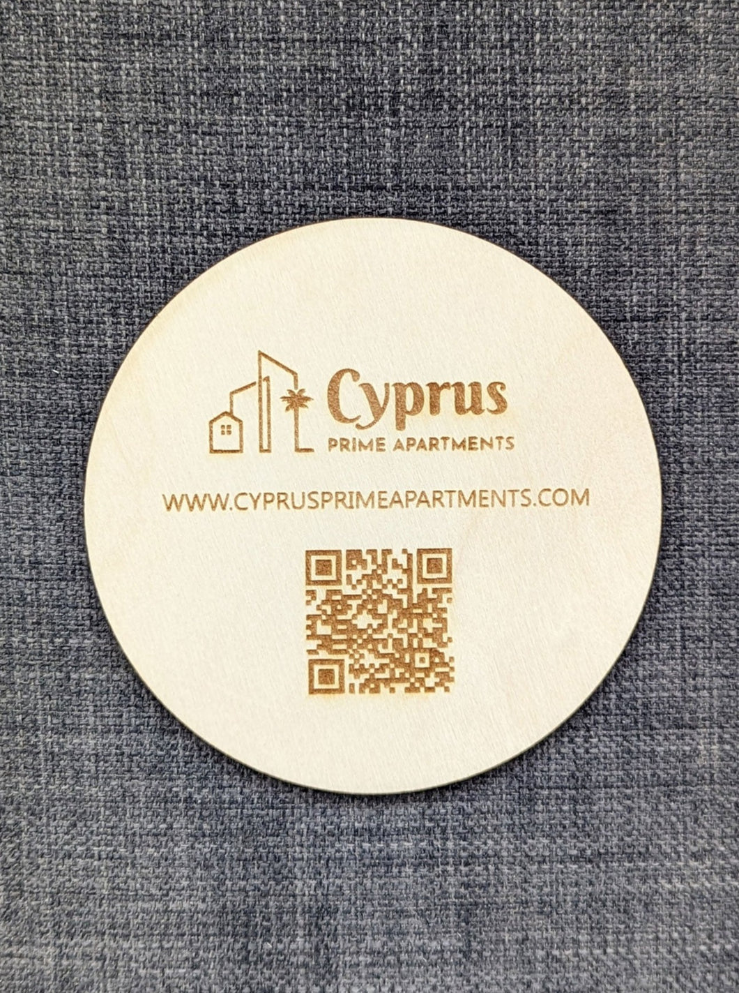 ROUND Coaster QR Code for company website Logo Personalised Occasional Plywood Custom Engraved