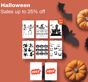 Halloween Stencils Medium Set 3 x A5+3 x A 4+1 x A5 & A4 GRATIS Reusable 25% OFF 'HL2'