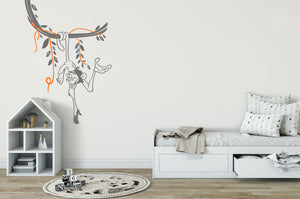 HAPPY MONKEY ON BRANCH KIDS ROOM Big & Small Sizes Colour Wall Sticker Animal Modern Style 'Monkey'