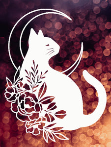 Cat & Flowers Big & Small Colour Wall Sticker Decor Phases Spiritual Spring Magical 'MG47'