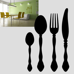 KITCHEN CUTLERY SET Big & Small Sizes Colour Wall Sticker Modern Country Cottage Style 'Cafe15'