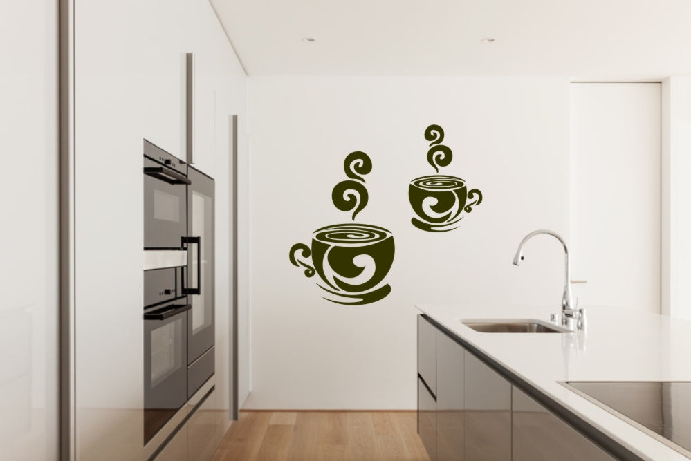 2 CUPS OF FRESH COFFEE Big & Small Sizes Colour Wall Sticker Modern Style 'Cafe4'