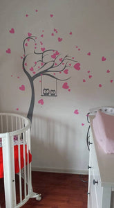 HEARTS TREE & OWLS ON SWING KIDS ROOM VALENTINE'S Sizes Love Stencil Animal Happy Modern 'Kids3'