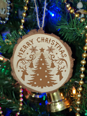 Natural Wooden Rustic Christmas Tree Ball Bauble Engraved Gift Present ECO Keepsake / S42