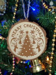 Natural Wooden Rustic Christmas Tree Ball Bauble Engraved Gift Present ECO Keepsake / S42