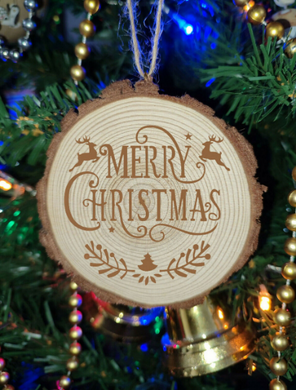 Natural Wooden Rustic Merry Christmas Ball Bauble Engraved Gift Present Eco Keepsake / S17