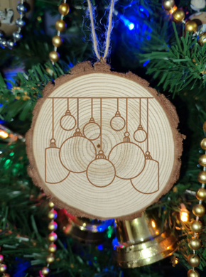 Hanging Natural Wooden Rustic Christmas Ball Bauble Engraved Gift Present Keepsake / S32