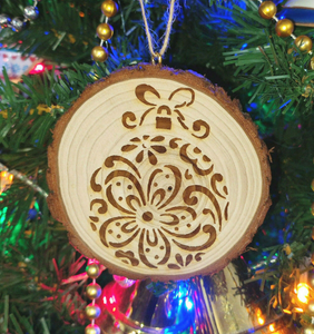 Floral Natural Wooden Rustic Christmas Ball Bauble Engraved Gift Present Keepsake / Ball6