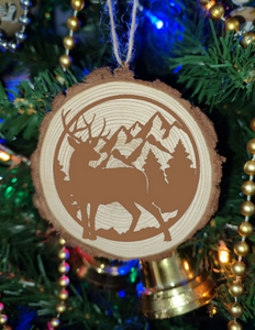 Deer Natural Wooden Rustic Christmas Tree Ball Bauble Engraved Gift Present Keepsake / MT6