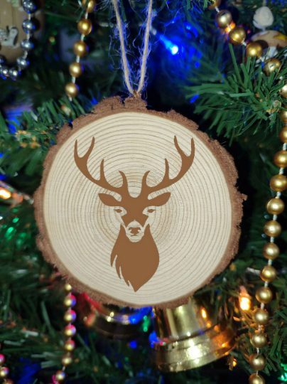 Deer Natural Wooden Rustic Christmas Tree Ball Bauble Engraved Gift Present Keepsake / DEE1