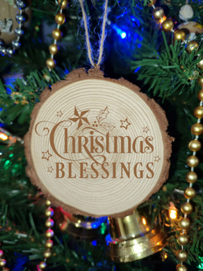 Blessings Natural Wooden Rustic Christmas Ball Bauble Engraved Gift Present Keepsake / S41