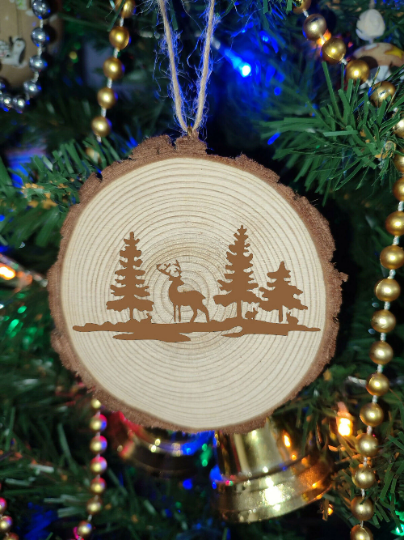 Deer Natural Wooden Rustic Christmas Tree Ball Bauble Engraved Gift Present Keepsake / S23