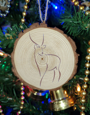 Reindeer Deer Natural Wooden Rustic Christmas Ball Bauble Engraved Gift Present Keepsake / ANM15