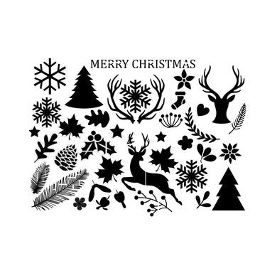 Set of Christmas decor Card Reusable stencil Deer Tree Snow Flake Leaves SNOW3
