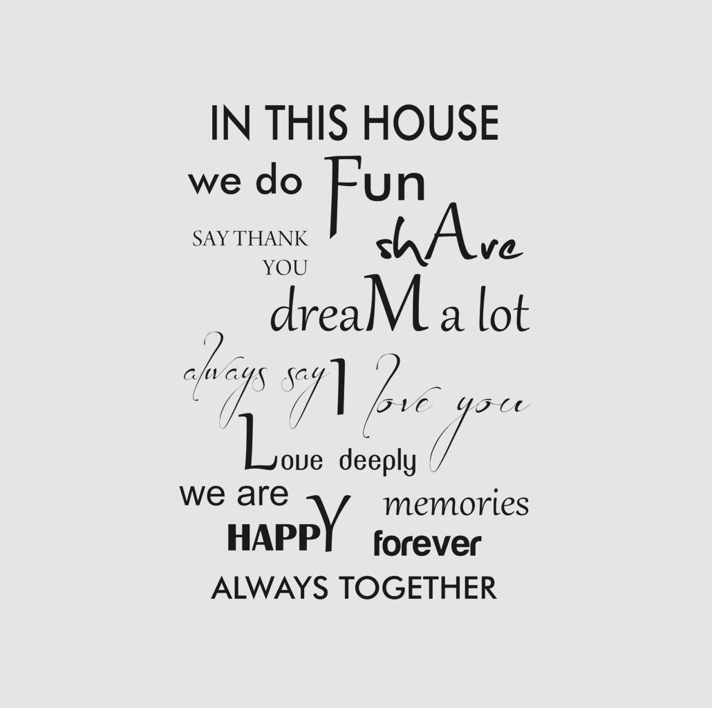 HOUSE FAMILY RULES QUOTE Big & Small Sizes Colour Wall Sticker Modern Romantic Style 'Q11'
