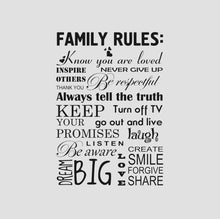 FAMILY RULES QUOTE  Big & Small Sizes Colour Wall Sticker Modern Romantic Style 'Q9'