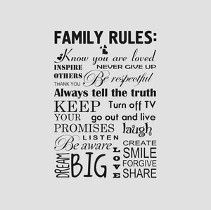 FAMILY RULES QUOTE  Big & Small Sizes Colour Wall Sticker Modern Romantic Style 'Q9'