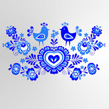 FOLKLORE LOVE ROOSTERS Sizes Reusable Stencil Ornaments Valentine's Romantic Style 'Folk2'