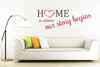 ,,HOME IS WHERE OUR STORY BEGINS'' QUOTE Big & Small Sizes Colour Wall Sticker Modern 'Q55'