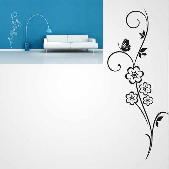 FLORAL TWIG WITH BUTTERFLY Big & Small Sizes Colour Wall Sticker Shabby Chic Romantic Style 'J99'