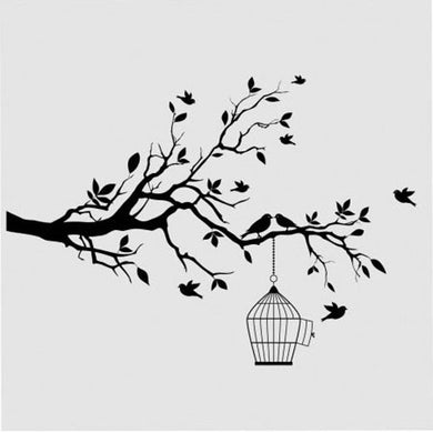 BIRDS IN CAGE ON THE TREE Sizes Reusable Stencil Shabby Chic Romantic Style 'Bird54'