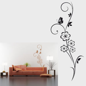 FLORAL TWIG WITH BUTTERFLY Big & Small Sizes Colour Wall Sticker Shabby Chic Romantic Style 'J99'