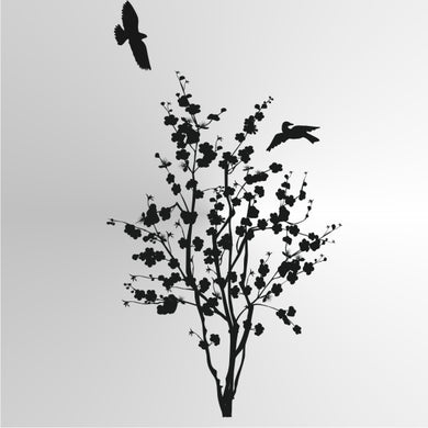 FLORAL BUSH TREE AND BIRDS Big & Small Sizes Colour Wall Sticker Shabby Chic Romantic Style 'Tree9'